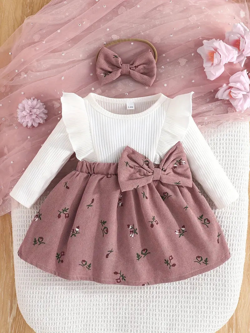 فستان بخامة قطنية ناعمة وتنورة دافئة بطبعة زهور