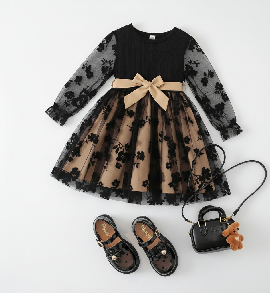 فستان الاسود الملكي الى جانب حذاء مطابق للفستان مع حقيبة