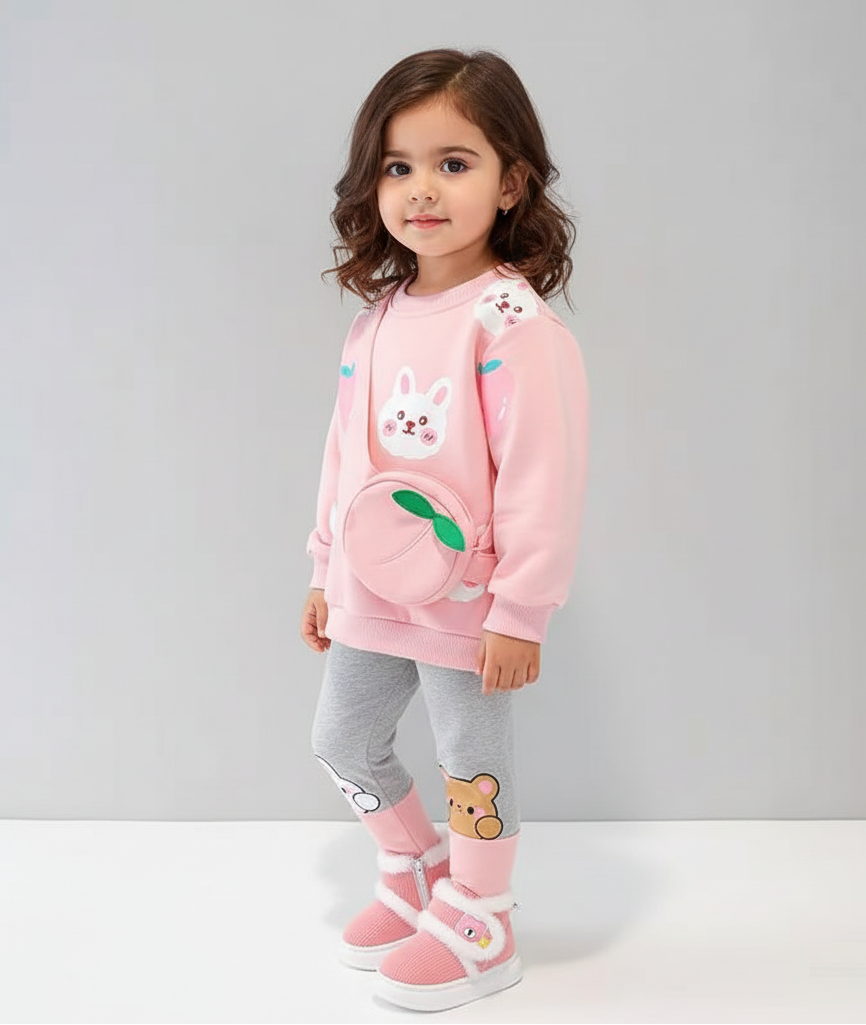 طقم كامل من قطعتين وحقيبة الى جانب حذاء شتوي