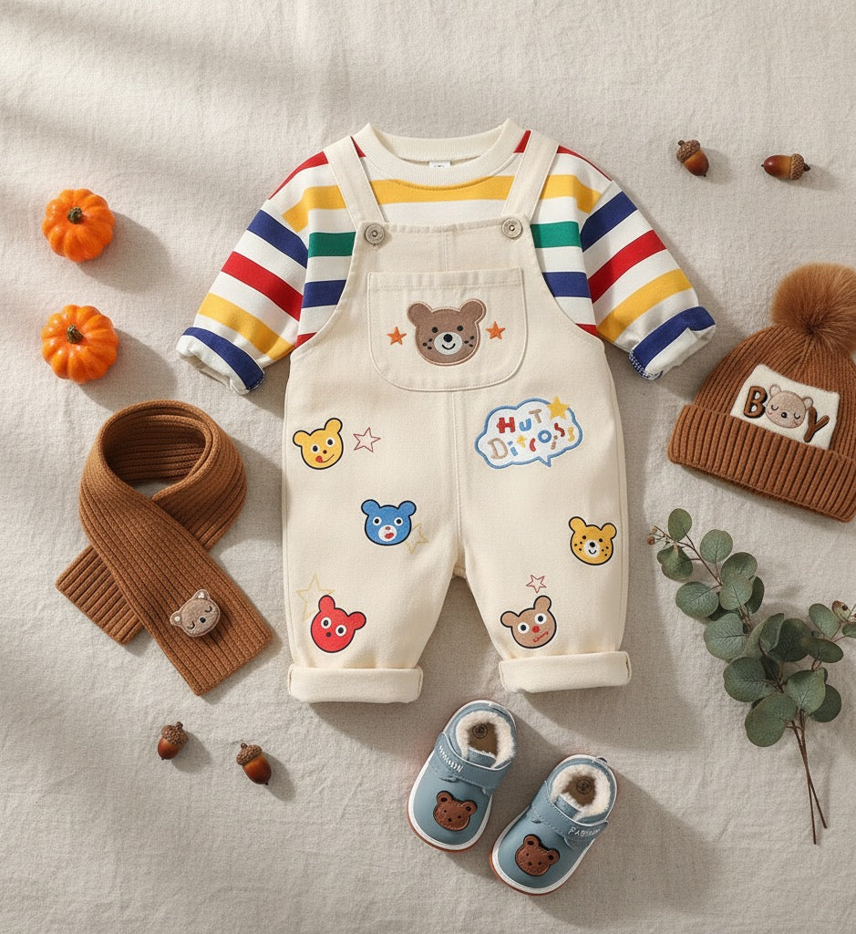 طقم كامل من قطعتين و حذاء دافئ الى جانب قبعة شتوية