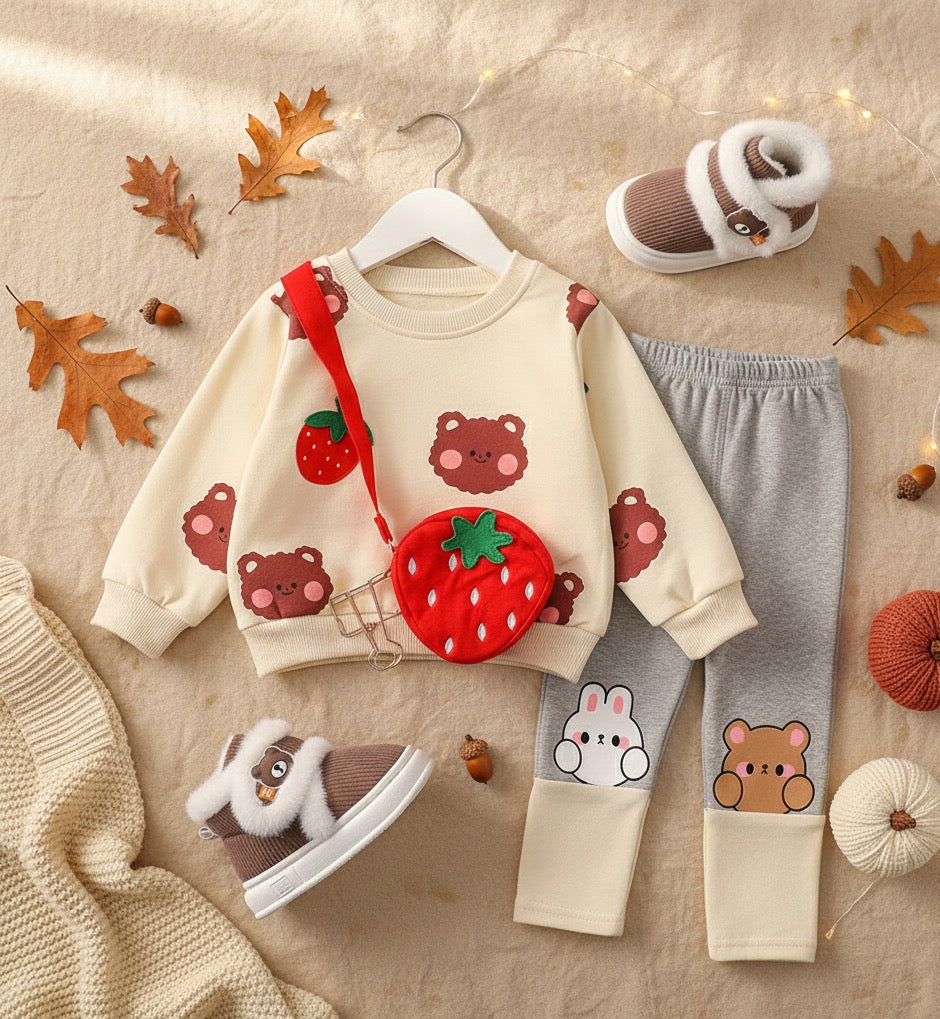 طقم كامل من قطعتين وحقيبة الى جانب حذاء شتوى