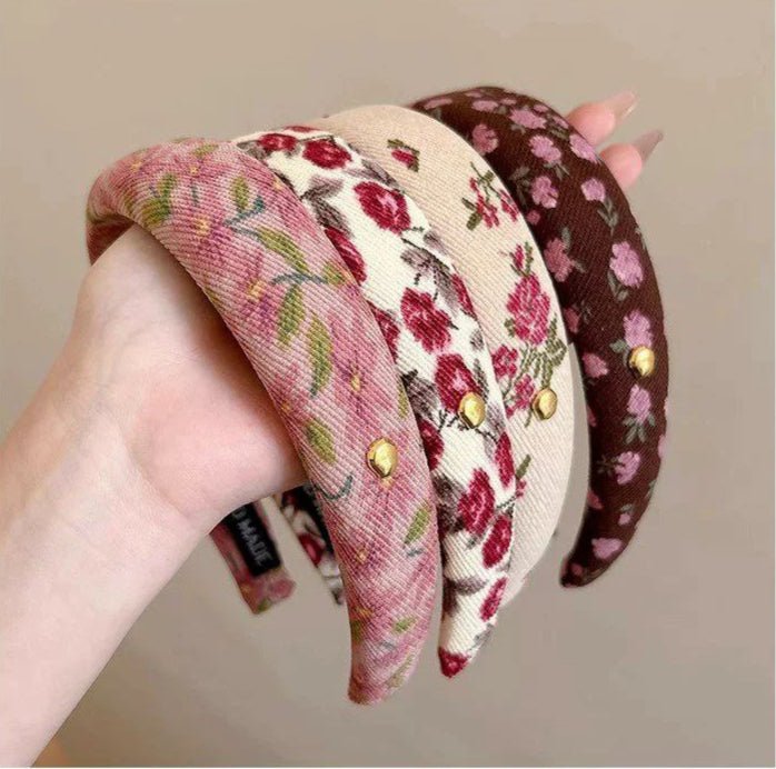 أطواق شعر بنقشات زهرية 4 قطع أنيقة للبنات