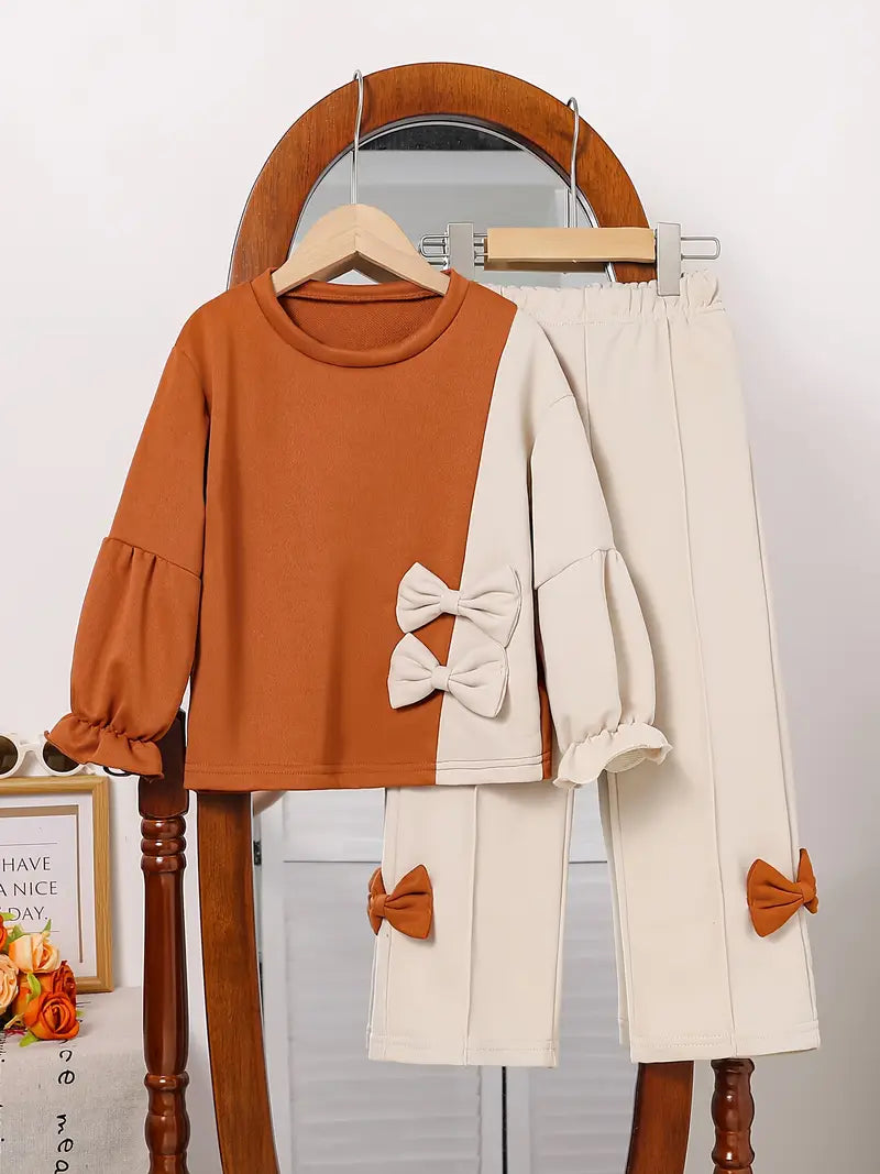 طقم عصري من قطعتين للفتيات وبفيونكة رائعه