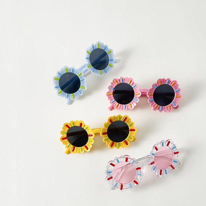 مجموعة نظارات شمسية للأطفال الصغار بتصميم زهرة متعددة الألوان بعدسات دائرية