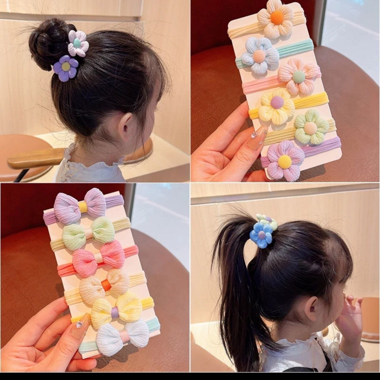 مجموعة (ربطات شعر بناتية متعددة الألوان بتصميم ورود وفراشات بقماش قطني مرن ) (12قطعة)