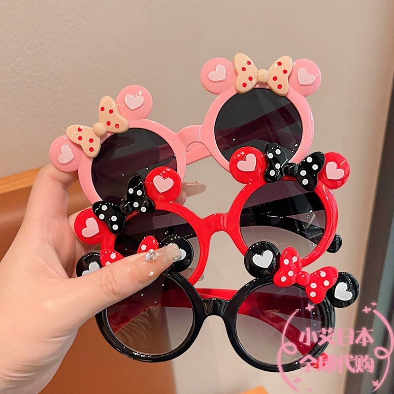 مجموعة ثلاتة نظارات شمسية بتصميم ميكي ماوس و زخارف قلوب ملونة للبنات - DeerChic