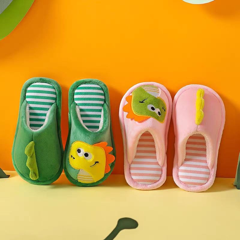 شبشب خريفي شتوي منزلي بتصميم ديناصور دافئة للأطفال