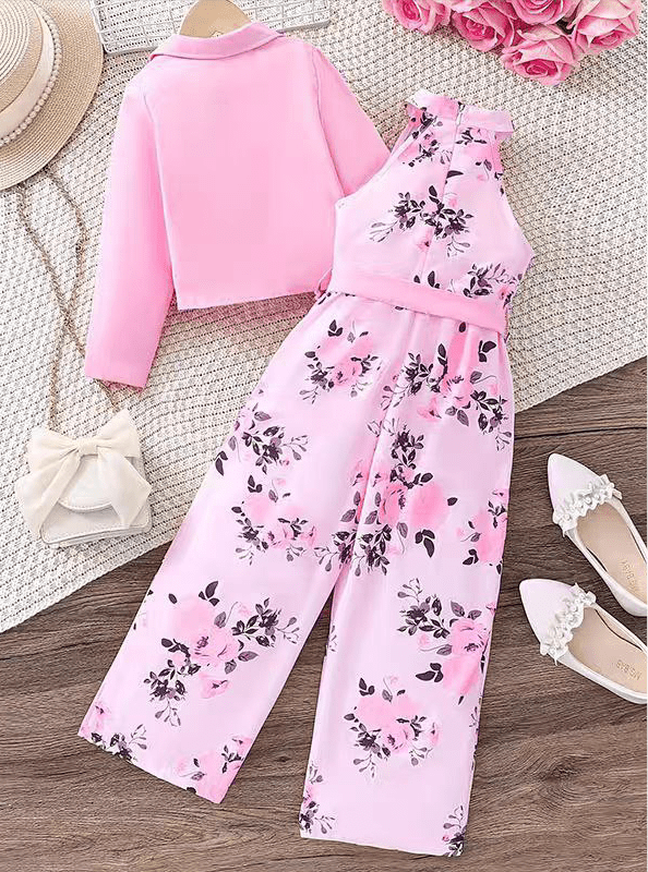 طقم بقطعتين بطبعة ورود للبنات