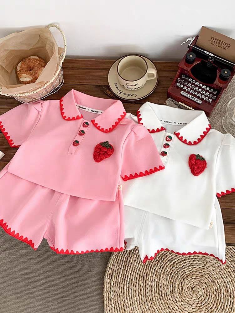 طقم صيفي من قطعتين بلوزة و تنورة قصيرة للبنات