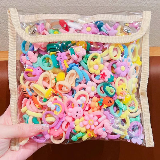 Bolsa de 100 gomas para el pelo con dibujos animados.