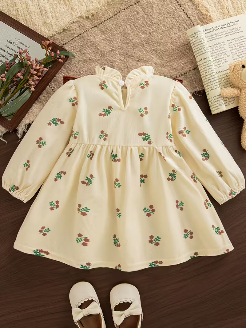 فستان بزهور وصديري جلدي أنيق للبنات