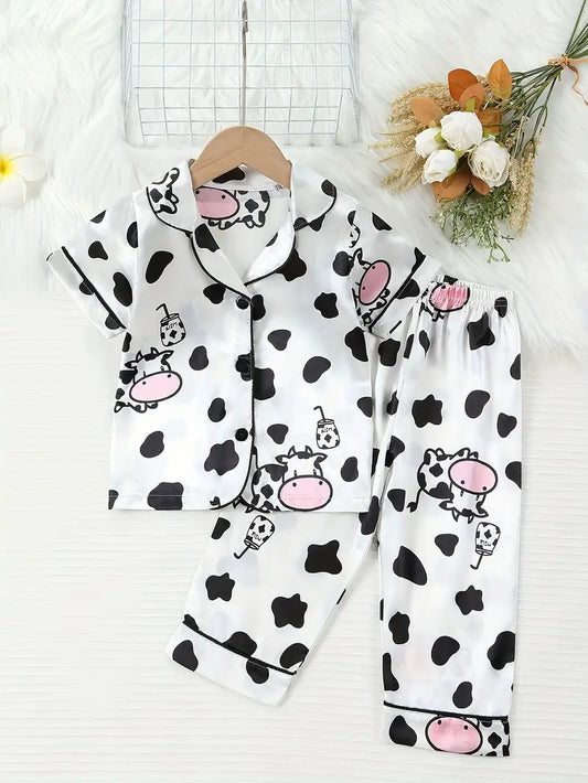 Conjunto de pijama resistente al calor con estampado de vaca de dibujos animados para niña 