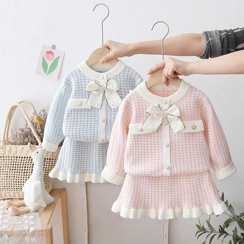 طقم من قطعتين كارو أنيق خريفي للبنات