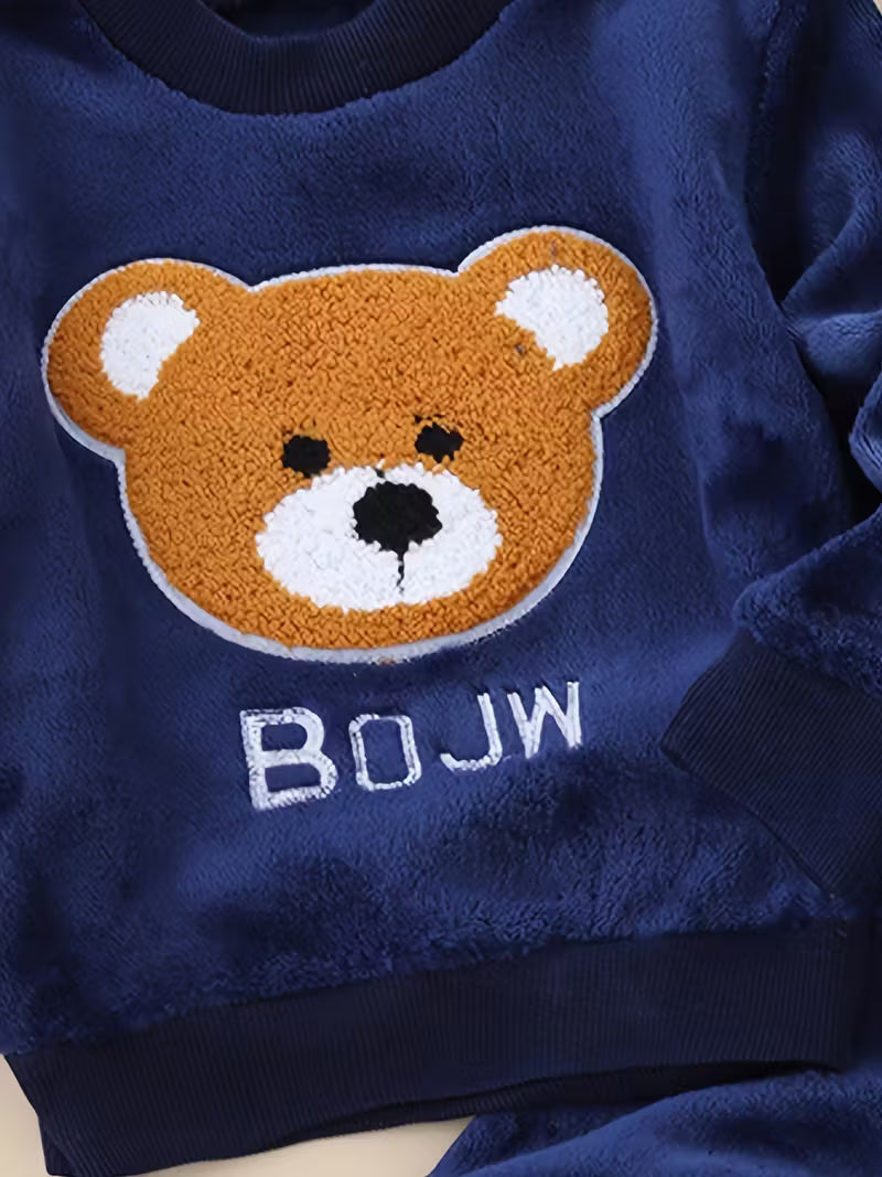 بيجاما قطعتين بتطريز كرتونى شتوي دافئ