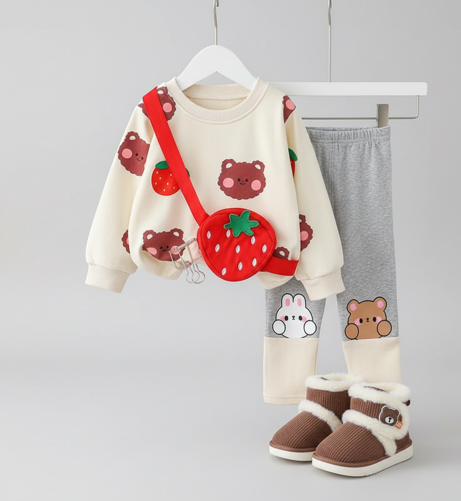 طقم كامل من قطعتين وحقيبة الى جانب حذاء شتوى