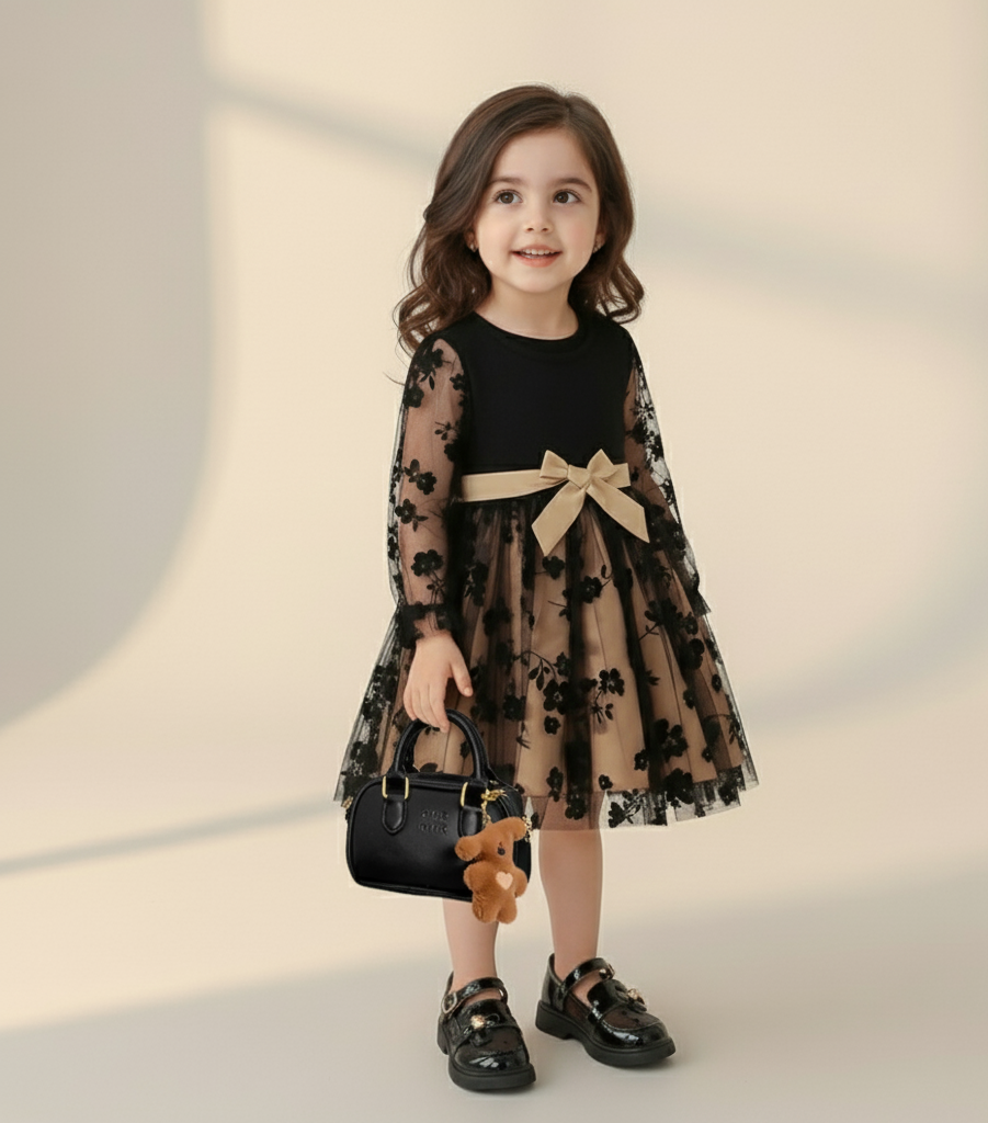 فستان الاسود الملكي الى جانب حذاء مطابق للفستان مع حقيبة