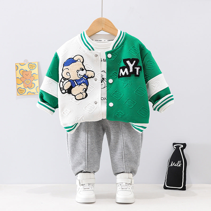 طقم 3 قطع دافئ (جاكيت، تيشيرت، وبنطال)