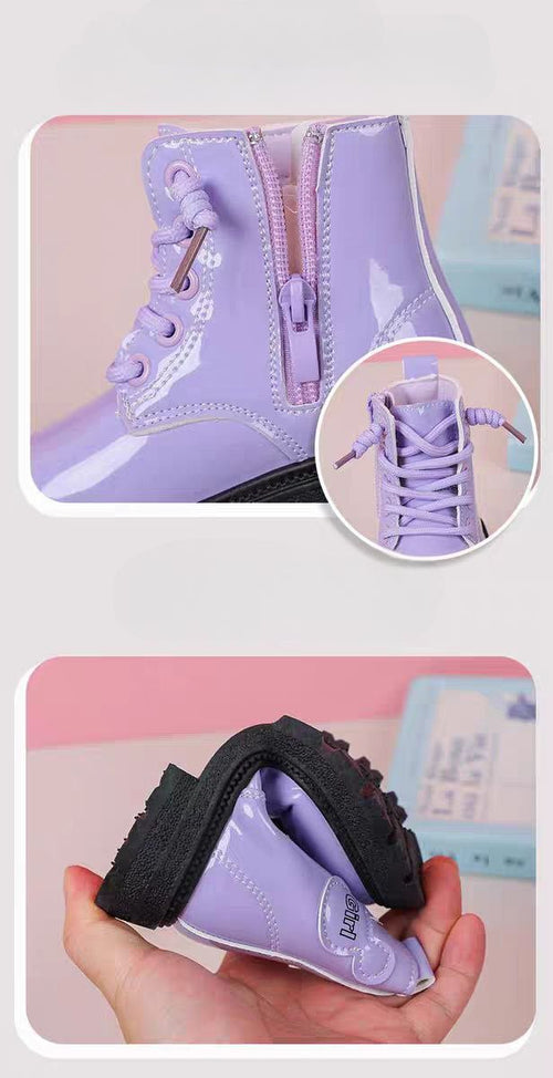 أحذية بتصميم لامع ورباط جانبي للبنات - DeerChic