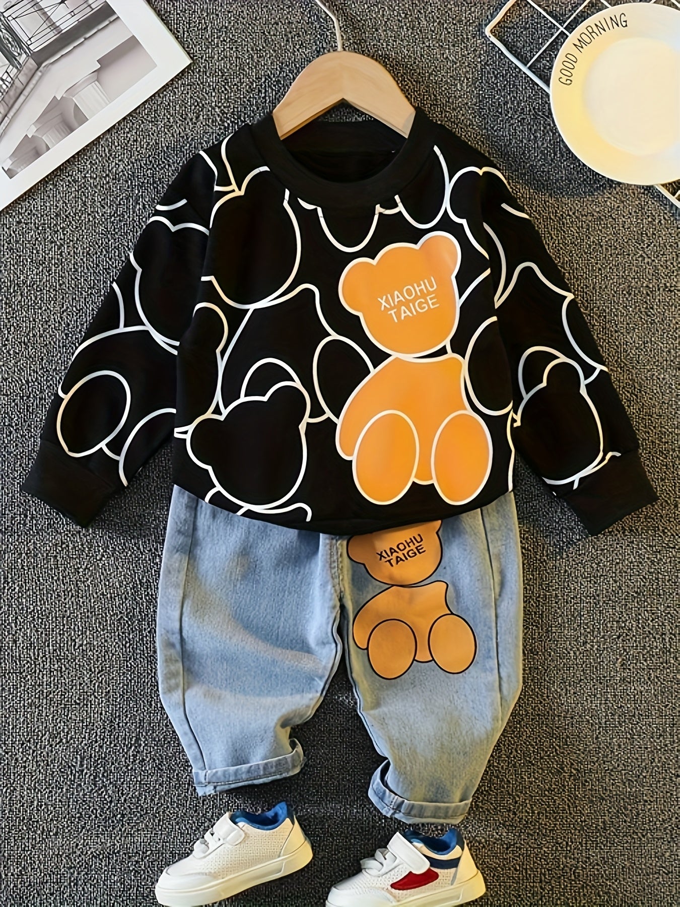 طقم من قطعتين بتصميم دب مطبوع كاجوال للأولاد