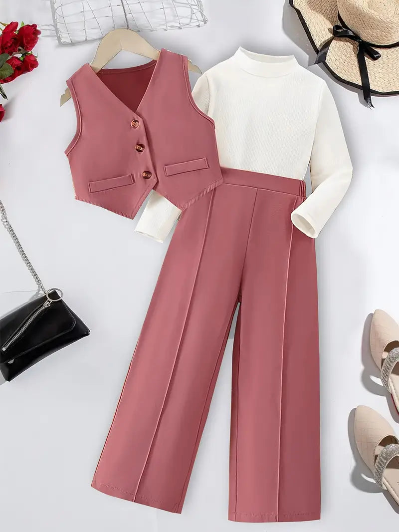 طقم بناتي بثلاث قطع بتصميم راقٍ وجذاب