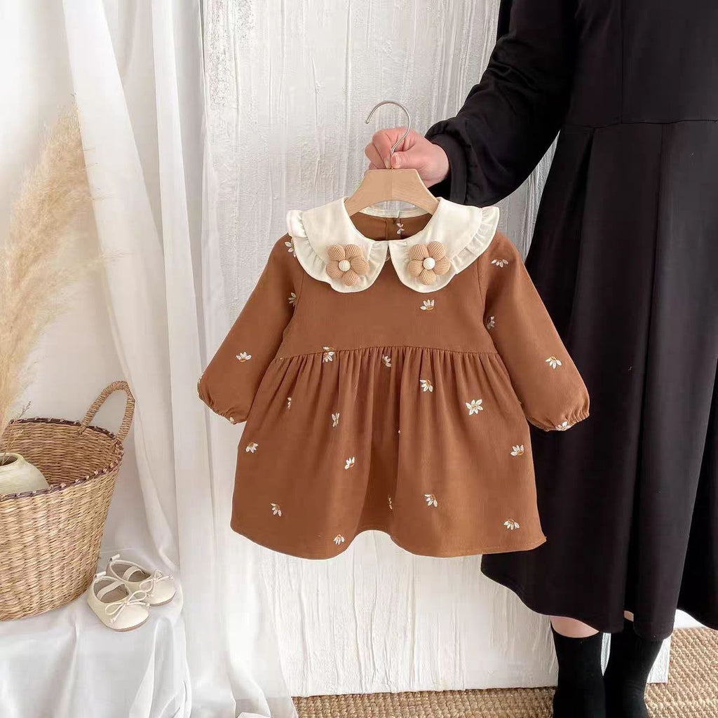 فستان مزين بالزهور و ياقة مميزة للبنات - DeerChic