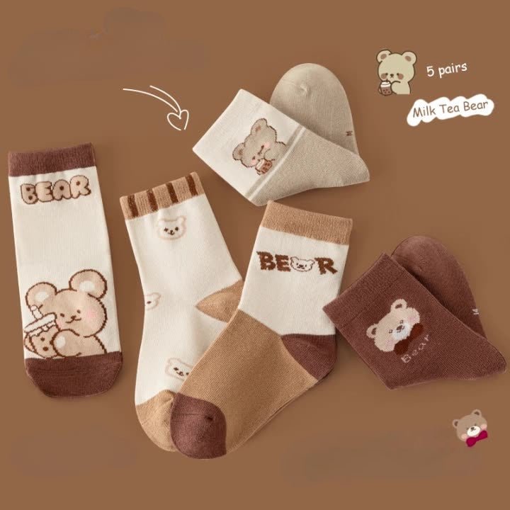 جوارب قطنية للبنات بنقشة دب - DeerChic