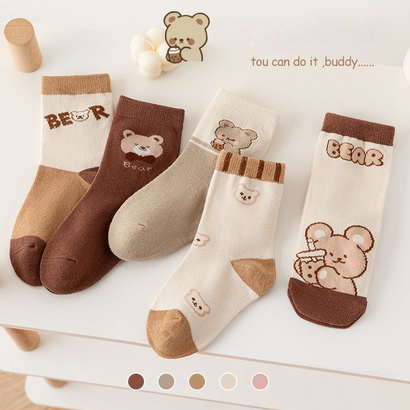 جوارب قطنية للبنات بنقشة دب - DeerChic