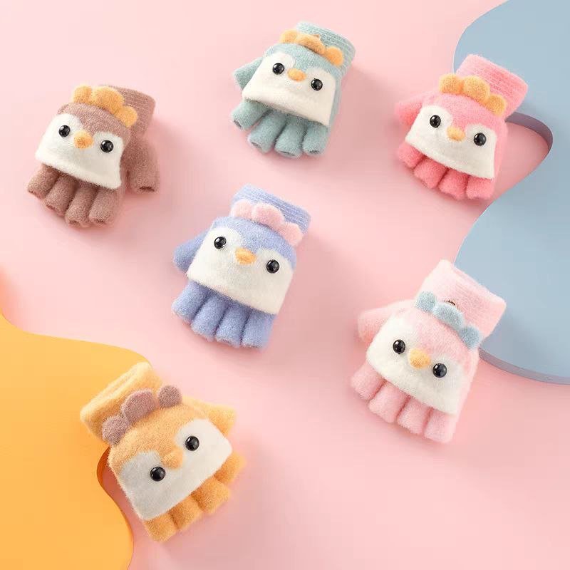 قفازات أطفال شتوية بتصميم بطريق كرتوني - DeerChic