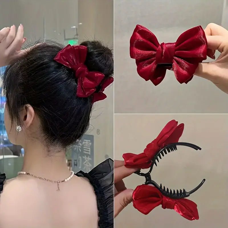 مجموعة ثلاتة ألوان مشابك شعر حريرية على شكل فيونكة تصميم أنيق للبنات - DeerChic