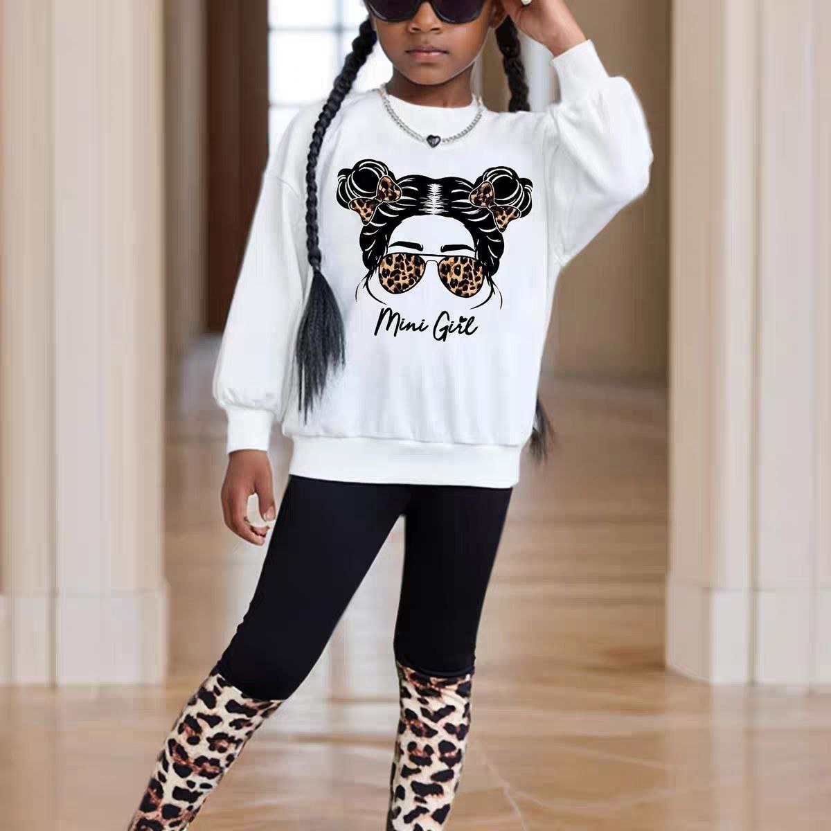 و نظارات فهد للبنات"Mini Girl" طقم خريفى بطبعة - DeerChic