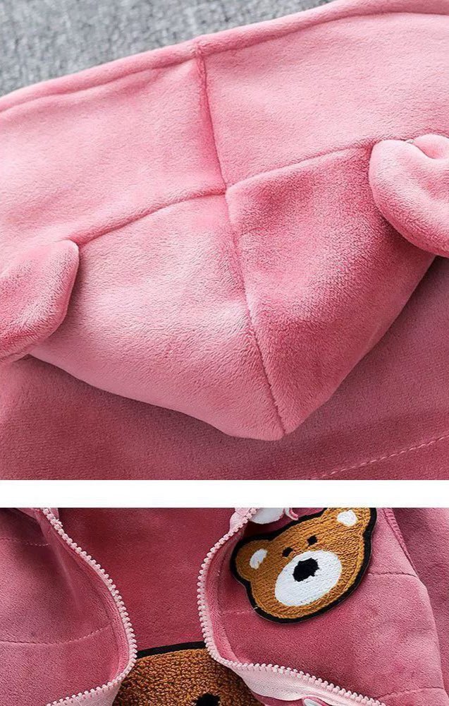 طقم أطفال 3 قطع مطرز بدب كرتوني شتوي دافئ - DeerChic