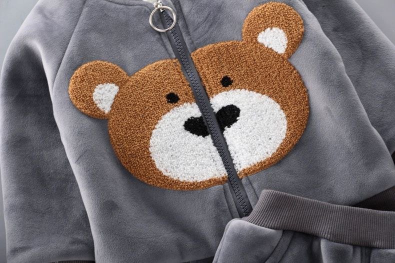 طقم أطفال 3 قطع مطرز بدب كرتوني شتوي دافئ - DeerChic