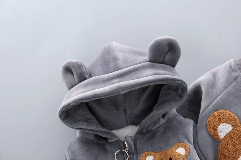 طقم أطفال 3 قطع مطرز بدب كرتوني شتوي دافئ - DeerChic