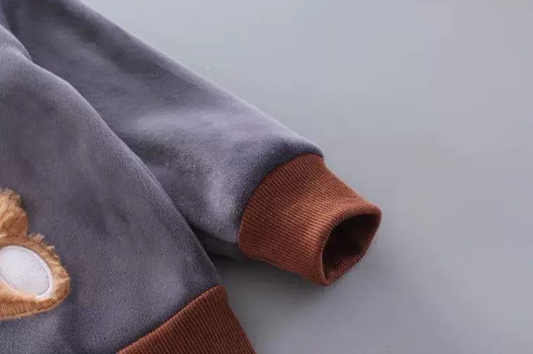 طقم أطفال 3 قطع مطرز بدب كرتوني شتوي دافئ - DeerChic