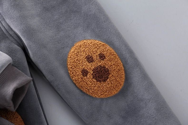 طقم أطفال 3 قطع مطرز بدب كرتوني شتوي دافئ - DeerChic