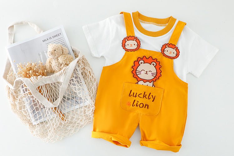 طقم بفيونكة أسد والأرنب مطرز بتصميم صيفي للبنات