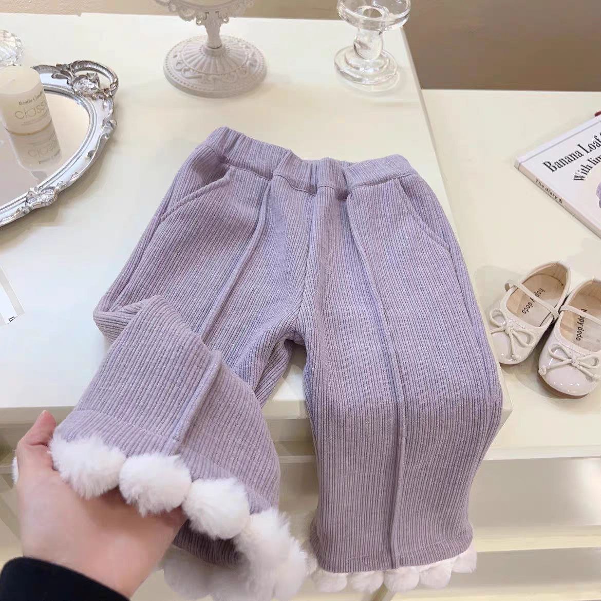 طقم بناتي قطعتين تطريز قلب بتصميم دافئ شتوي - DeerChic