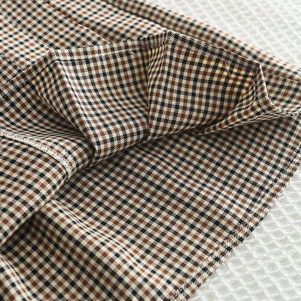 طقم بناتي من قطعتين بلوزة و تنورة قصيرة أكمام منفوشة ونقشة مربعات مناسب لصيف - DeerChic