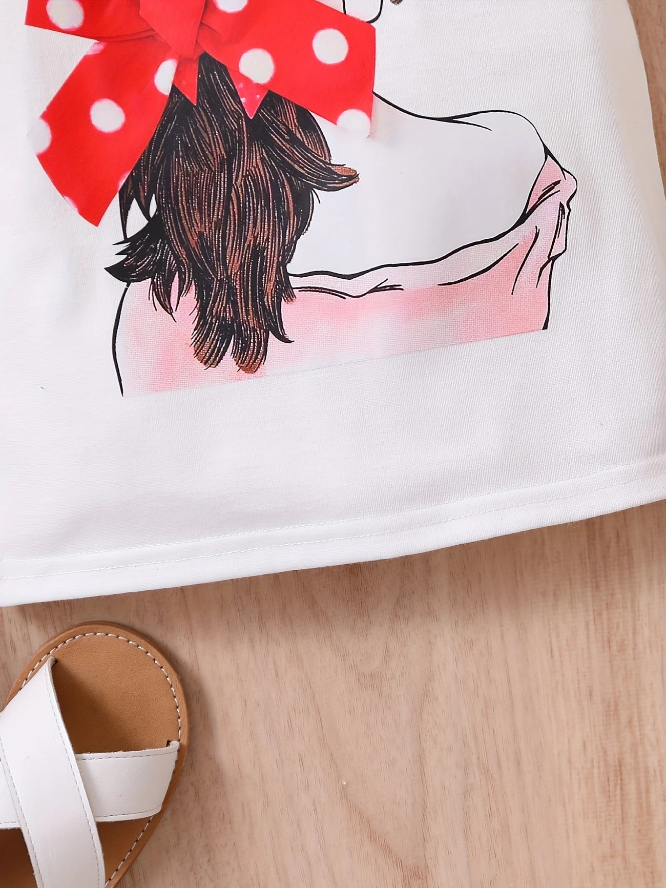 طقم بناتي من قطعتين تيشيرت برسمة ووردة ثلاثية الأبعاد و شورت منقط بتصميم صيفي - DeerChic