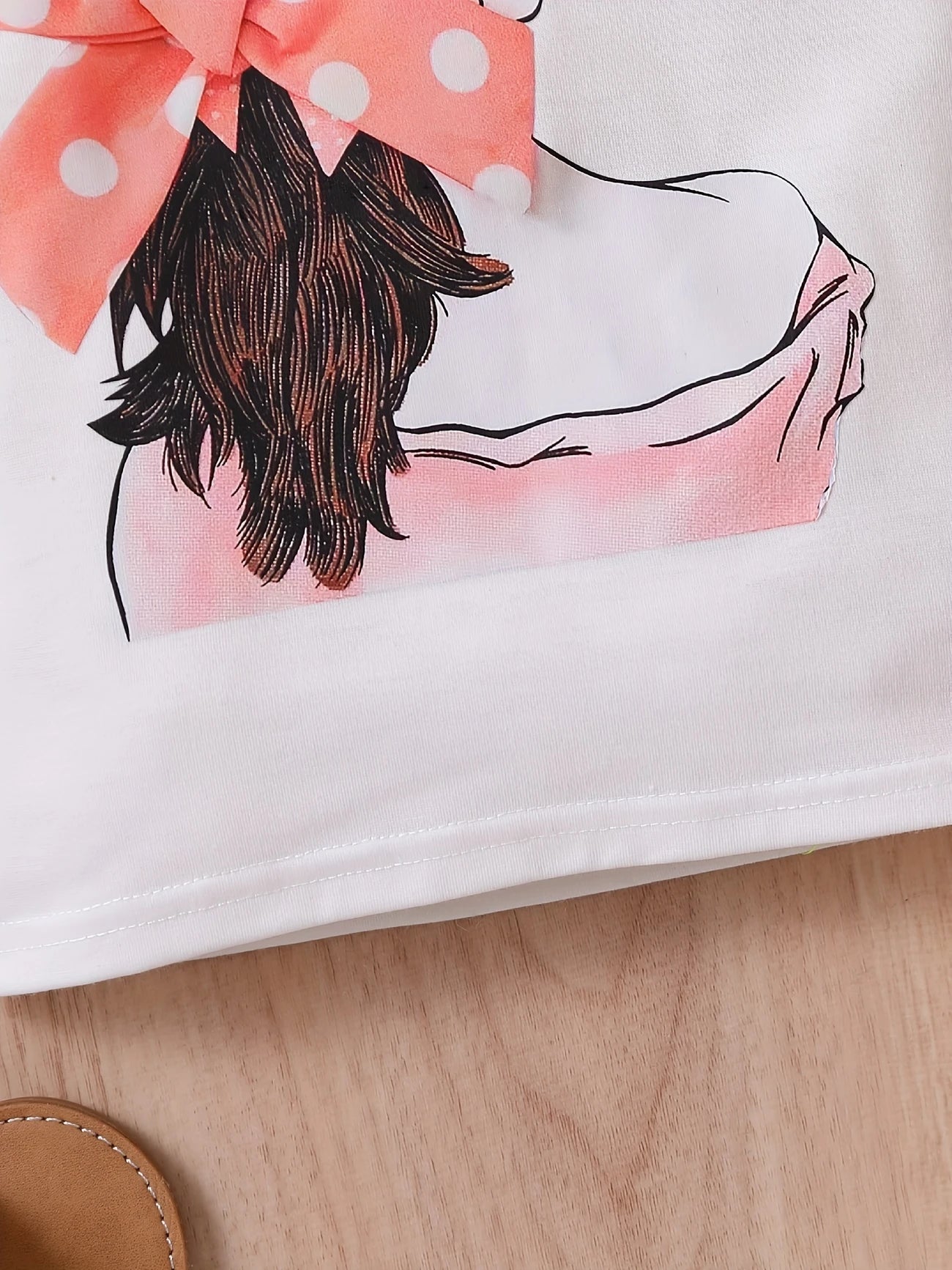طقم بناتي من قطعتين تيشيرت برسمة ووردة ثلاثية الأبعاد و شورت منقط بتصميم صيفي - DeerChic