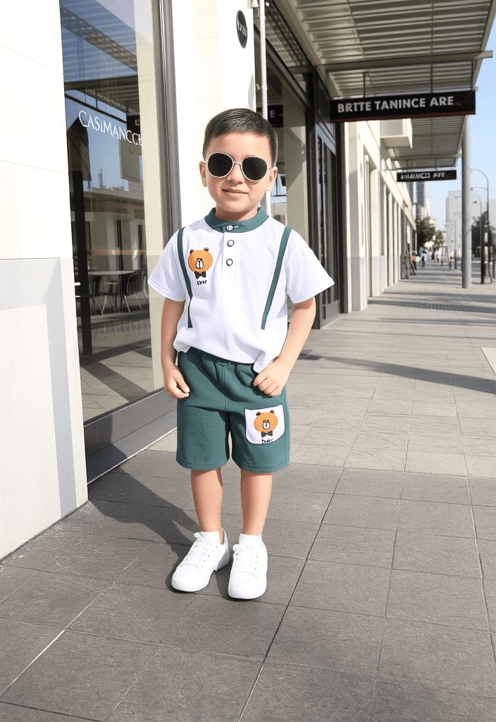 طقم  بطبعة دب  تصميم صيفي  للأولاد