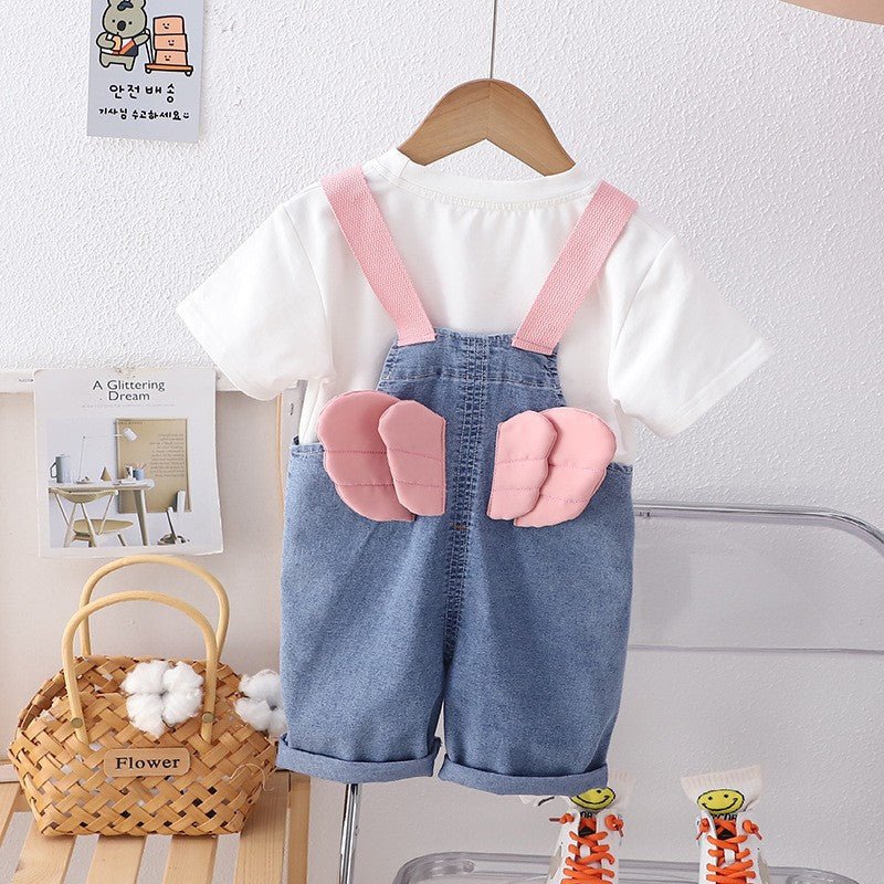 طقم جينز بربطات كت وتيشيرت بطبعات كرتونية - DeerChic