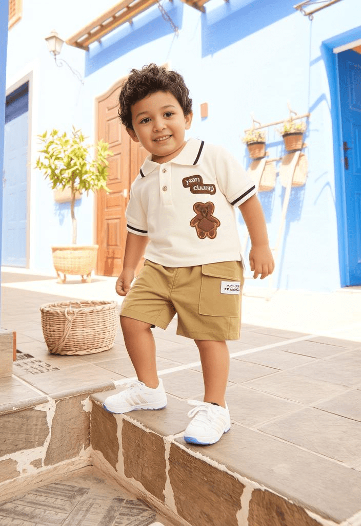 طقم من قطعتين  بتصميم دب مطرز صيفي كاجوال للأولاد