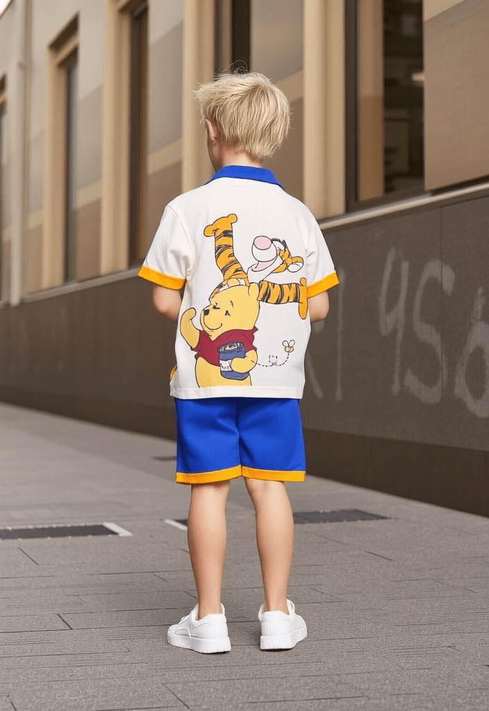 طقم من قطعتين تطريز كرتوني صيفي للأولاد