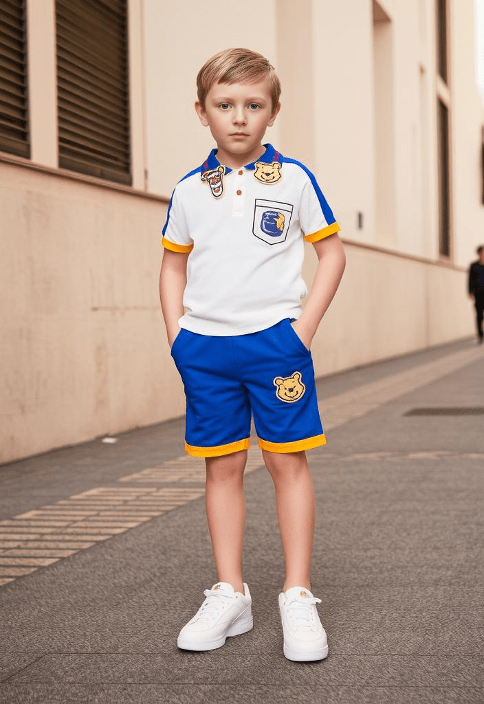 طقم من قطعتين تطريز كرتوني صيفي للأولاد