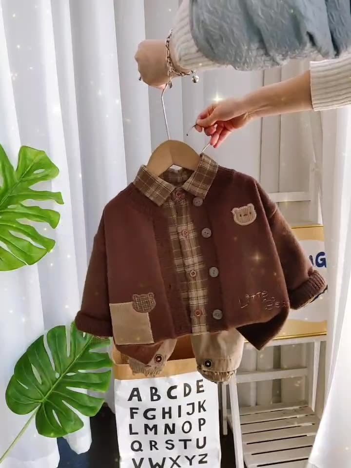 طقم ثلاث قطع شتوي دافئ وكلاسيكي للأولاد - DeerChic